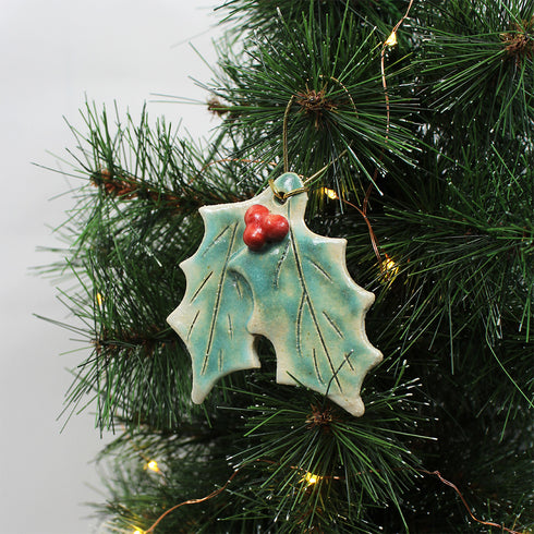 Holly with Berries Handmade Ceramic Christmas Decoration